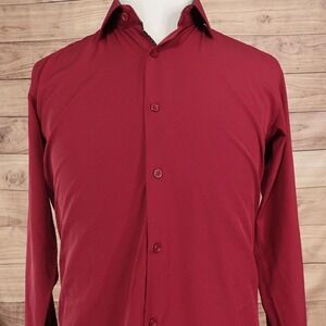 Tom Baine Shirt Mens M Red Long Sleeve Button-Up Slim Fit Stretch Business